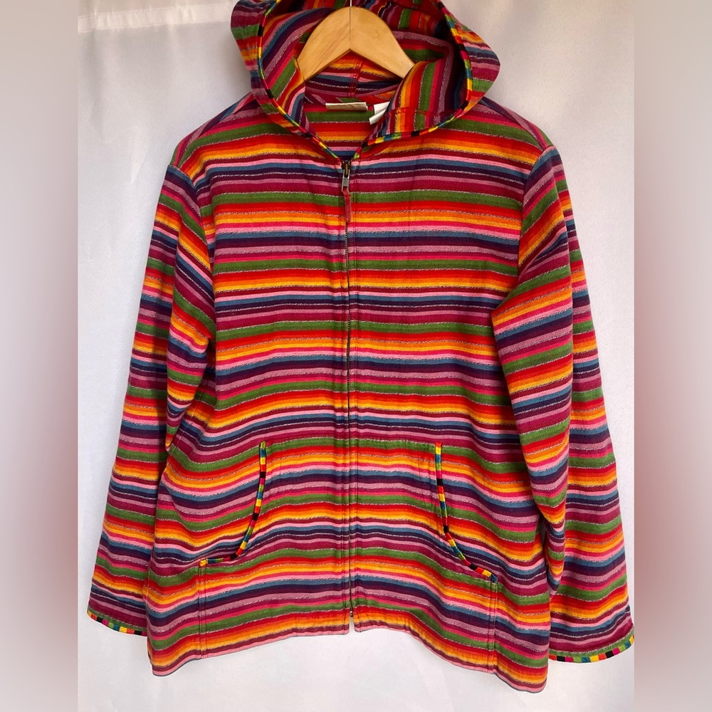 Vintage Chico’s Designs Rainbow Striped Cotton Zip Jacket Size Large (Chico’s 2)